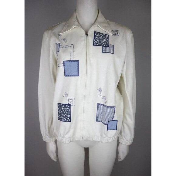 ALFRED DUNNER - WOMEN'S WHITE PATCHWORK BUTTERFLY FULL ZIP JACKET - SIZE 6P - Picture 1 of 6